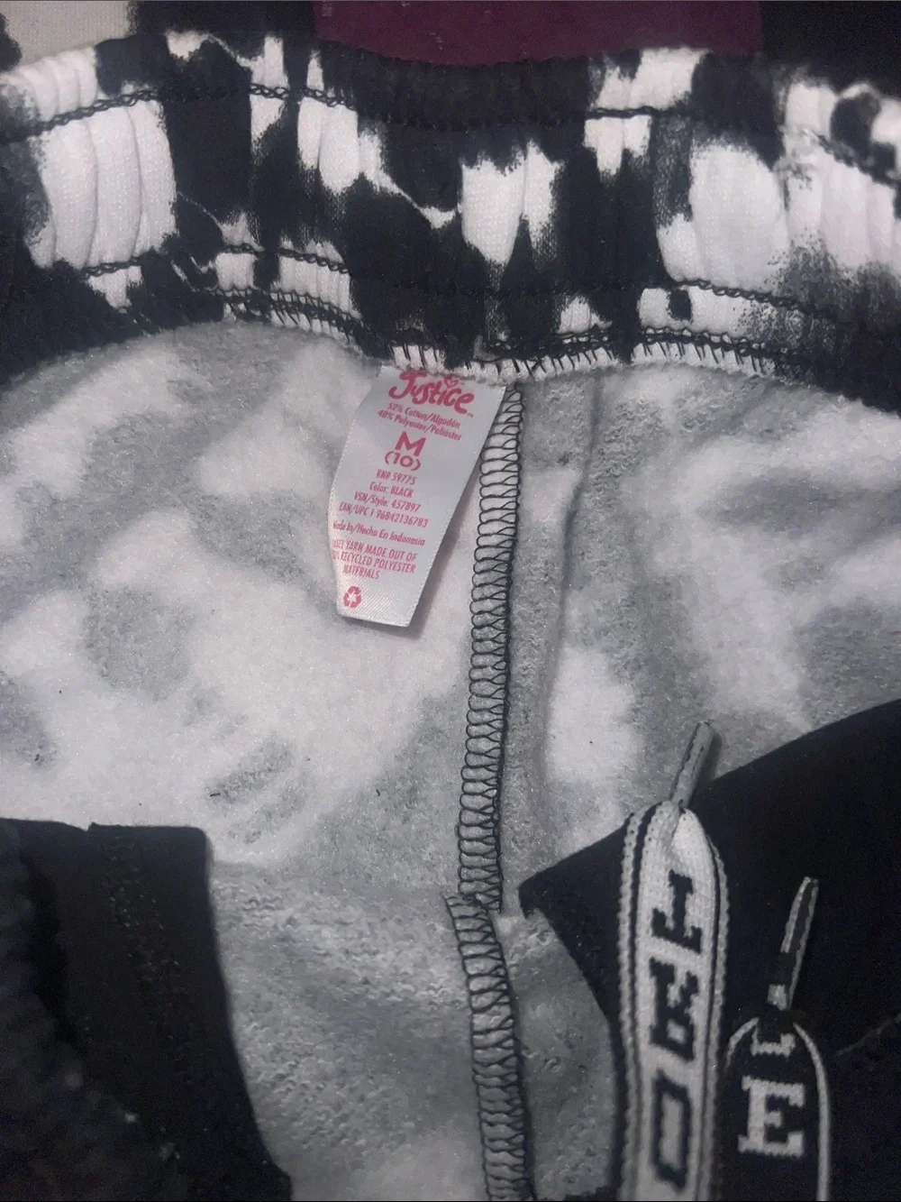 Justice Black & White Tie-Dye Joggers with Neon Logo size M 10
